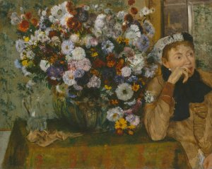 A Woman Seated beside a Vase of Flowers by Edgar Degas Oil Painting Reproduction