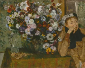A Woman Seated beside a Vase of Flowers by Oil Painting Reproduction