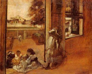 Children on a Doorstep by Edgar Degas Oil Painting Reproduction