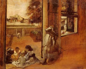 Children on a Doorstep by Edgar Degas Oil Painting Reproduction