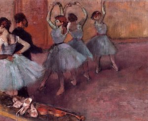 Dancers in Light Blue also known as Rehearsing in the Dance Studio by Edgar Degas Oil Painting Reproduction