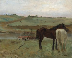 Horses in a Meadow by Edgar Degas Oil Painting Reproduction
