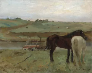 Horses in a Meadow by Edgar Degas - Hand-Painted Oil Painting Reproduction