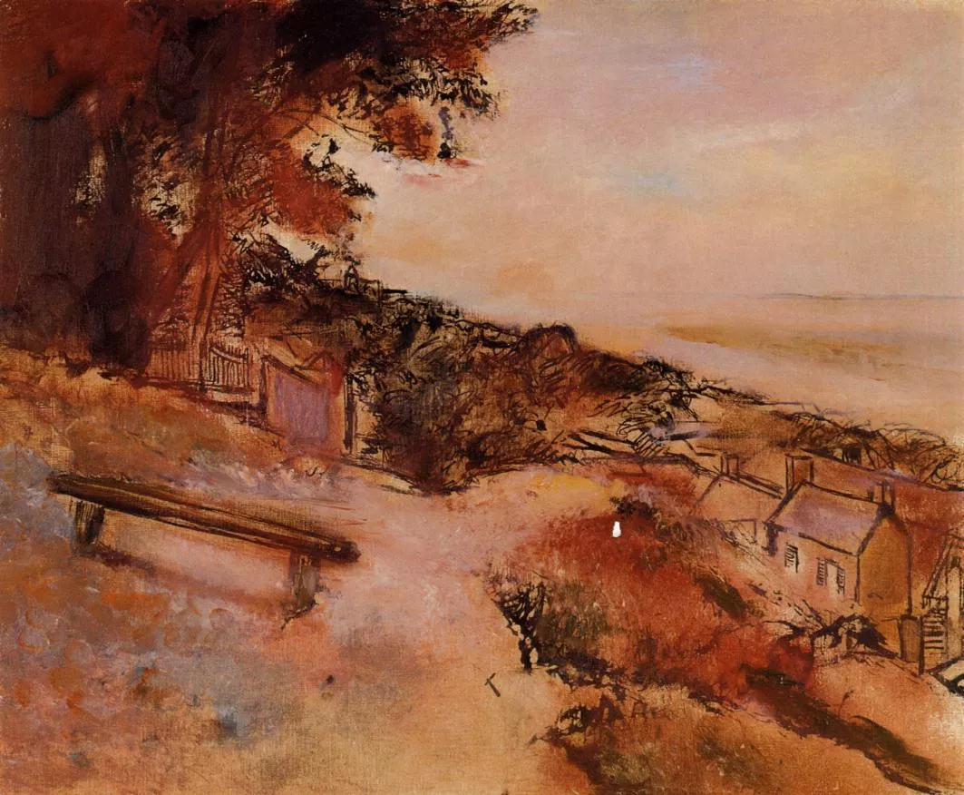 Edgar Degas coastal landscape with open water and distant shoreline