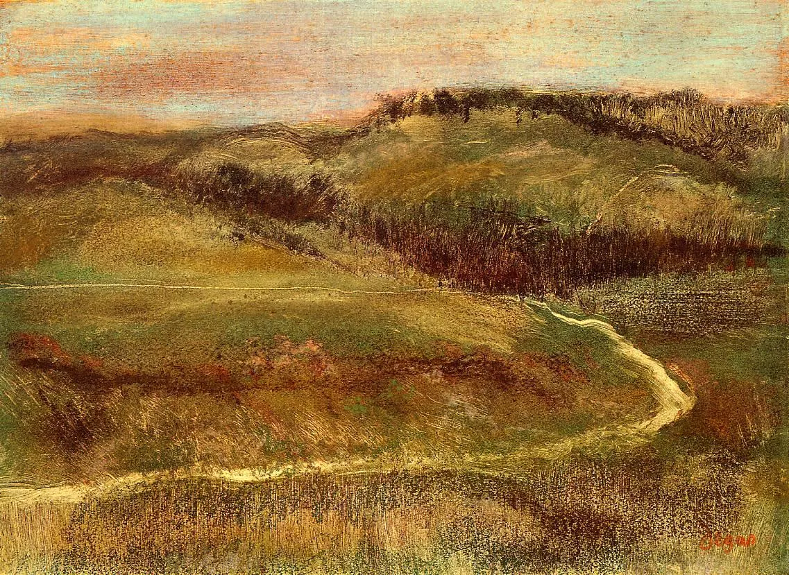 Edgar Degas landscape with a broad outdoor setting and softly arranged natural forms