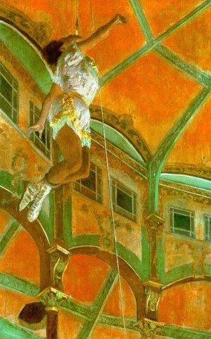 Main Product Photo of Miss La La at the Cirque Fernando Painting by Edgar Degas