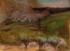 Olive Trees Against a Mountainous Background by Edgar Degas Oil Painting Reproduction