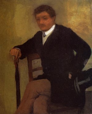 Main Product Photo of Seated Young Man in a Jacket with an Umbrella Painting by Edgar Degas
