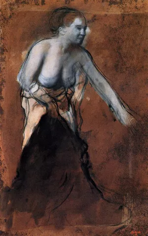 Standing Female Figure with Bared Torso by Edgar Degas - Hand-Painted Oil Painting Reproduction
