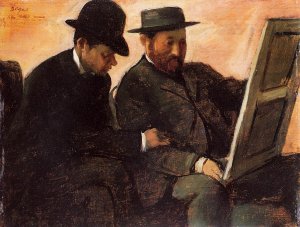 The Amateurs also known as Paul Lafond and Alhonse Cherfils Examening a Painting by Edgar Degas Oil Painting Reproduction