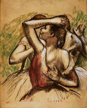 Three Ballet Dancers, One with Dark Crimson Waist by Edgar Degas Oil Painting Reproduction