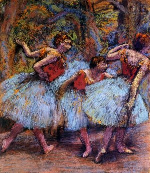 Three Dancers, Blue Skirts, Red Blouses by Edgar Degas Oil Painting Reproduction