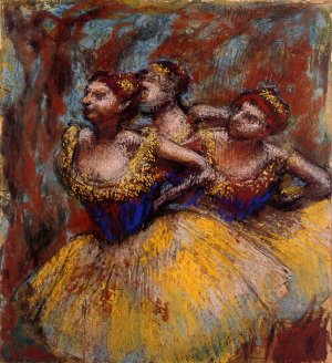 Three Dancers: Yellow Skirts, Blue Blouses 2 by Edgar Degas Oil Painting Reproduction