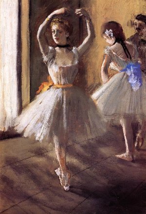 Main Product Photo of Two Dancers in the Studio also known as Dance School Painting by Edgar Degas