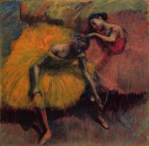 Two Dancers in Yellow and Pink by Edgar Degas - Hand-Painted Oil Painting Reproduction
