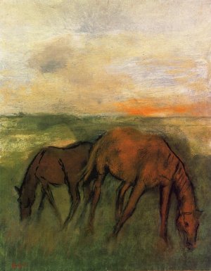 Two Horses in a Pasture by Edgar Degas Oil Painting Reproduction