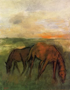 Two Horses in a Pasture by Edgar Degas - Hand-Painted Oil Painting Reproduction