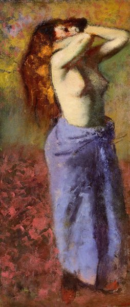 Woman in a Blue Dressing Gown, Torso Exposed by Edgar Degas Oil Painting Reproduction
