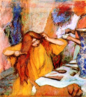 Woman in a Yellow Robe Combing Her Hair by Edgar Degas Oil Painting Reproduction