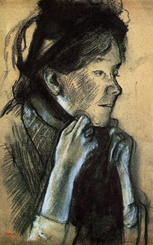 Woman Tying the Ribbons of Her Hat by Edgar Degas Oil Painting Reproduction