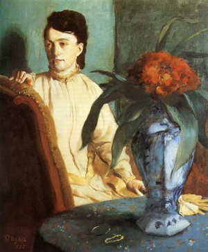 Woman with a Vase of Flowers also known as Estelle Musson De Gas by Edgar Degas Oil Painting Reproduction