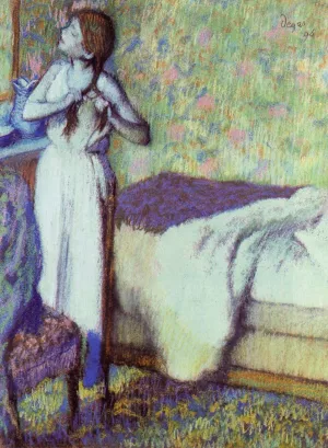 Young Girl Braiding Her Hair by Edgar Degas - Hand-Painted Oil Painting Reproduction