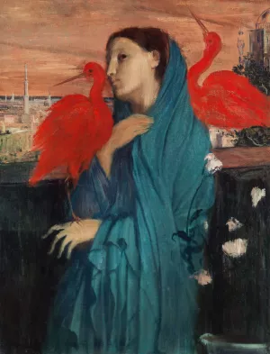 Young Woman with Ibis by Oil Painting Reproduction